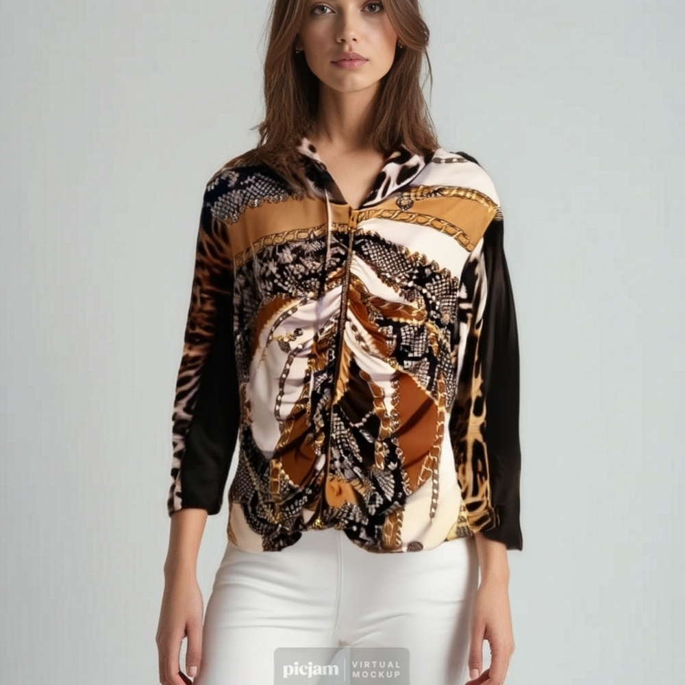Joseph Riboff Womens Sweater Size 14. Hooded Animal Print Zip Up - Picture 1 of 4
